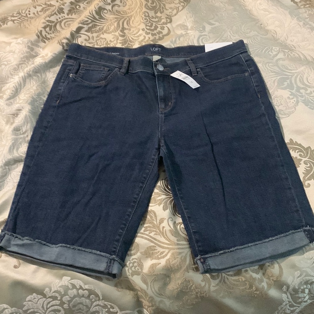 Dark wash denim bicycle shorts